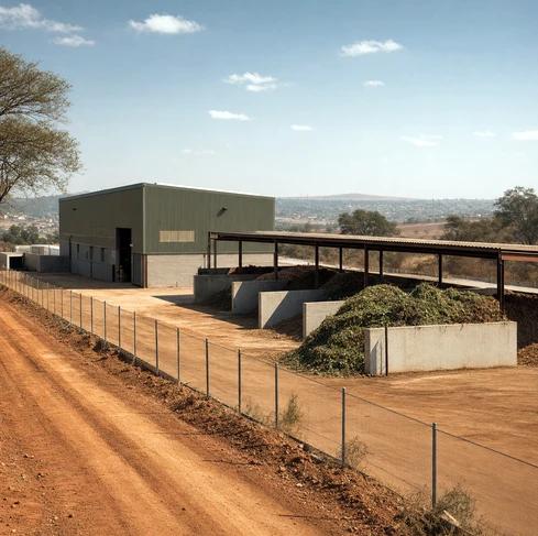 A municipal sludge and landscaping waste line with a capacity of 5 tons/hour in South Africa
