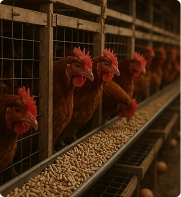 processing of chicken feed in poultry
